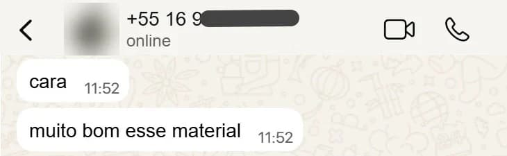 Mensagem de Aluno · DDD 16: achou o material muito bom