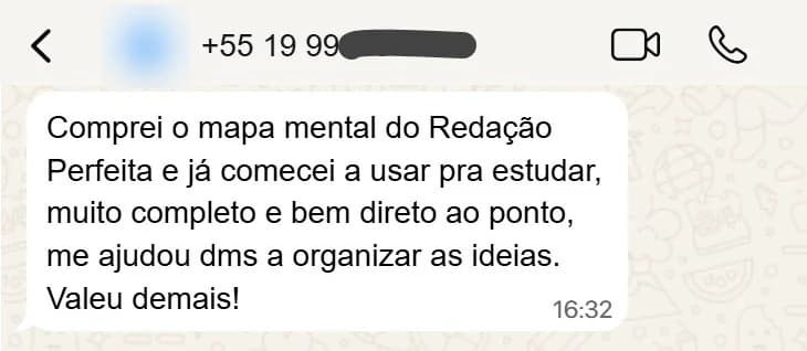 Mensagem de Aluno · DDD 19: comprou o mapa mental, começou a usar e ajudou a organizar as ideias